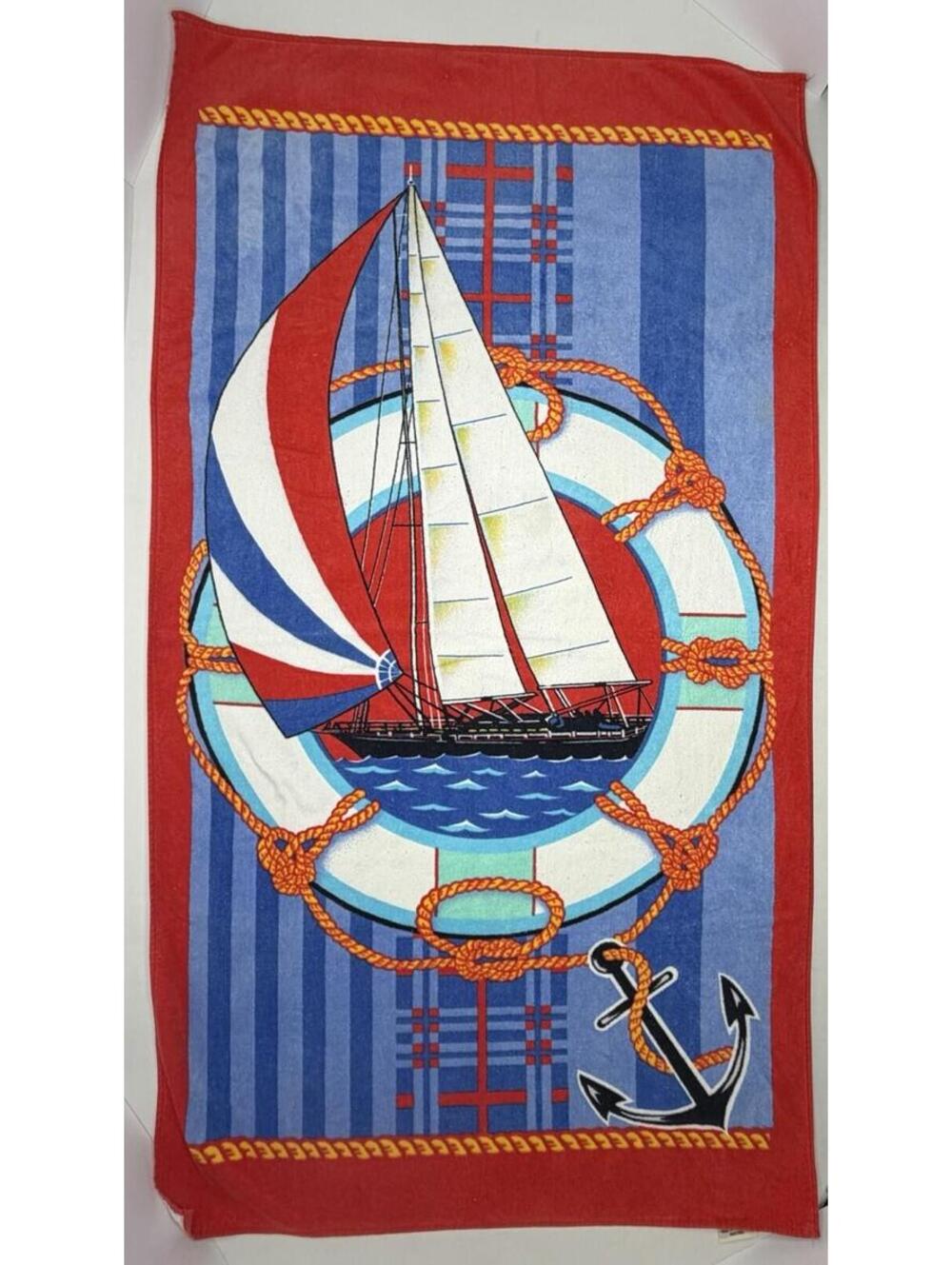 Vintage Franco 100% Cotton Colorful Sail Boat Nautical Beach Towel